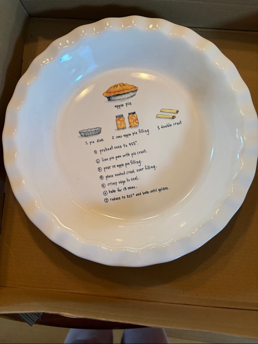 Rae Dunn White Ceramic Pie Plate with Apple Pie Illustration